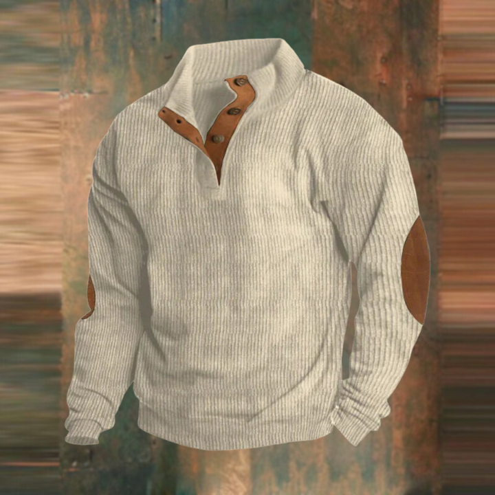 Herren Retro Pullover mit Reißverschluss, gestrickt. Zeitloser Look, bequemes Langarmshirt für den Herbst.