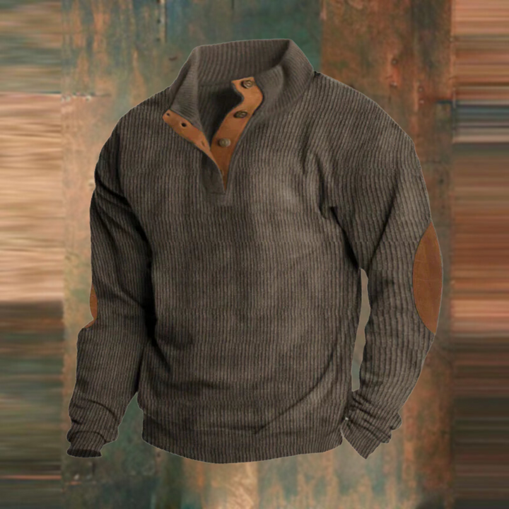 Bequemer Herren Vintage Pullover mit Halbreißverschluss. Perfekter Retro-Strick für kühle Herbsttage & Freizeit.