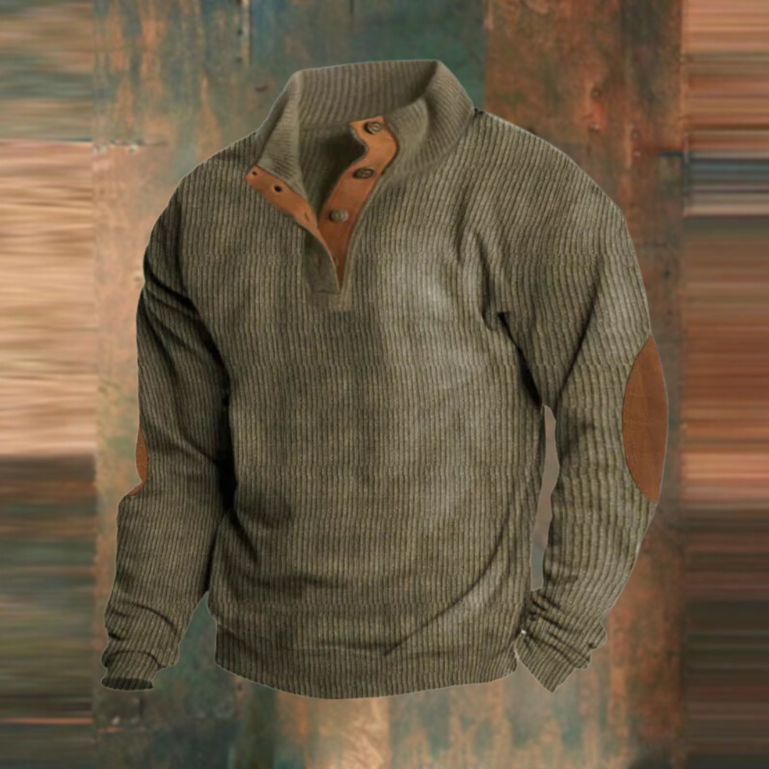 Herren Retro Strickpullover mit Halbreißverschluss für den Herbst. Zeitloser Vintage Look, bequeme Freizeitkleidung.