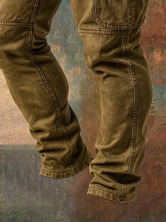 Herren Retro Outdoor Funktionsoverall in Braun-Grün, vielseitig für Frühling, Sommer, Herbst & Winter. Komfortabel.