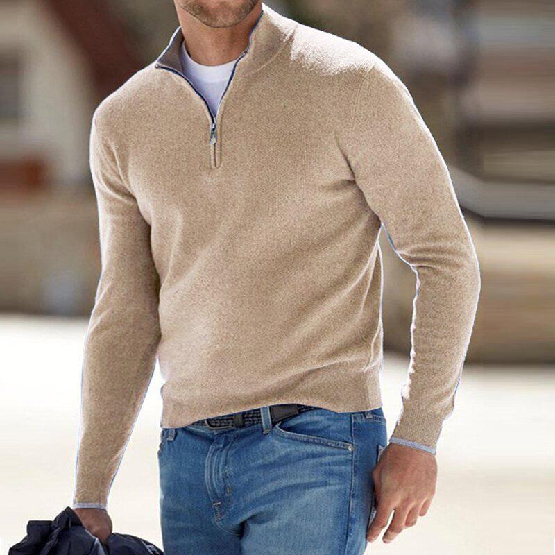 Herren Rippenstrick-Pullover mit Halbreißverschluss, ideal für Herbst & Winter. Bequemer, modischer Strickpullover.