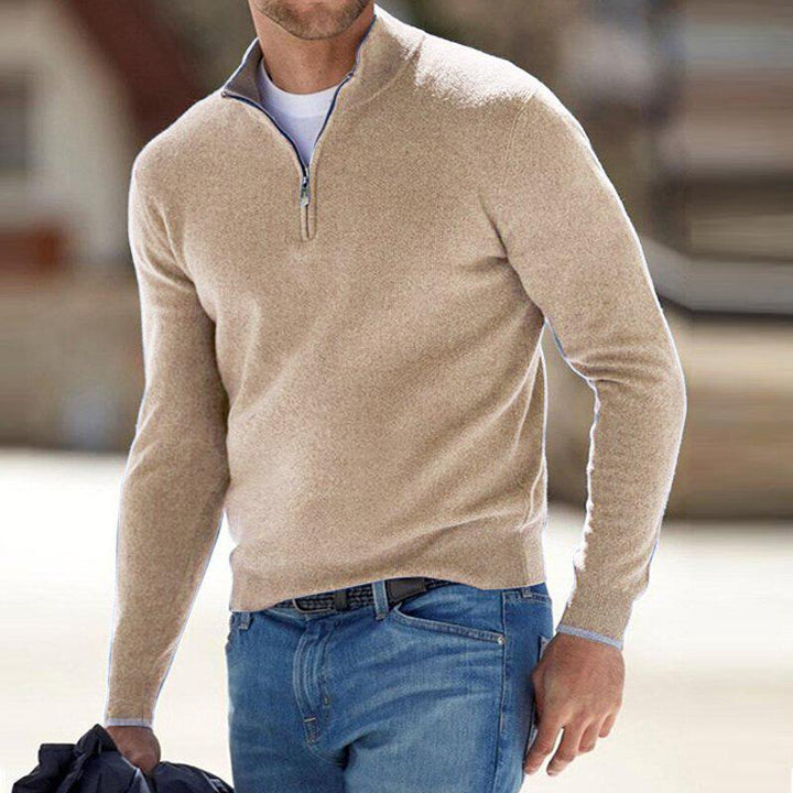 Herren Rippenstrick-Pullover mit Halbreißverschluss, ideal für Herbst & Winter. Bequemer, modischer Strickpullover.
