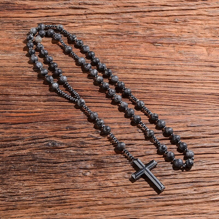 Maskuline Rosenkranz-Kette aus Naturstein, Tigerauge-Perlen, mit Kreuz. Kraftvolles Design.