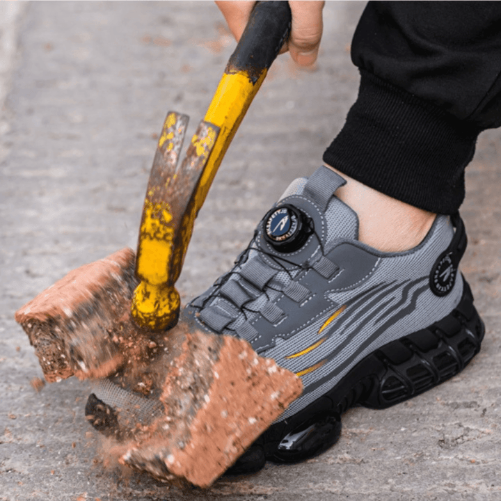 Herren Sicherheitsschuhe mit extra breiter Zehenkappe für optimalen Schutz. Robuste, bequeme Arbeitsschuhe, ideal für Arbeitsschutz.