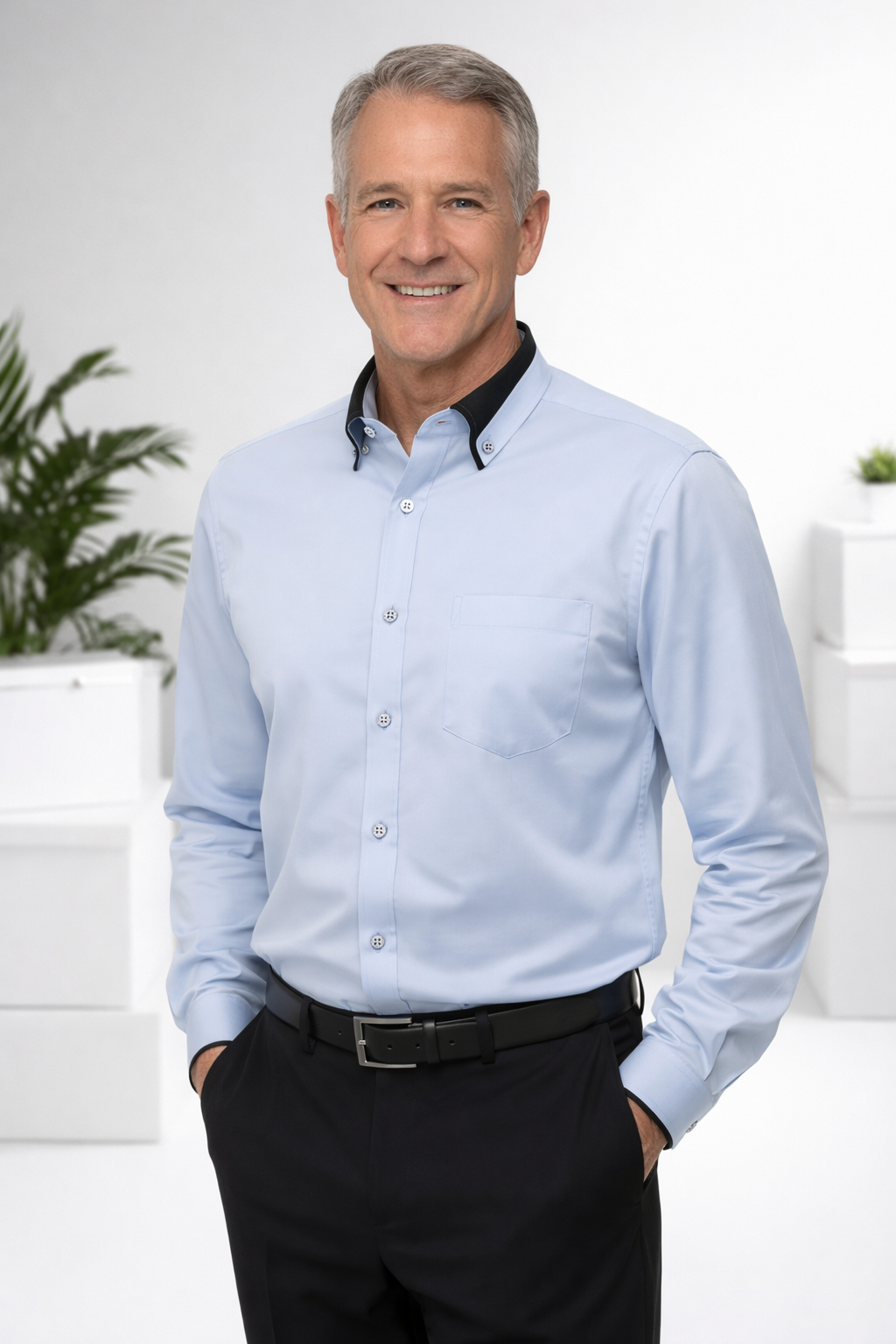 Slim Fit Langarmhemd mit Knopfleiste für Herren. Atmungsaktiv & elegant, ideal für den modernen Mann.