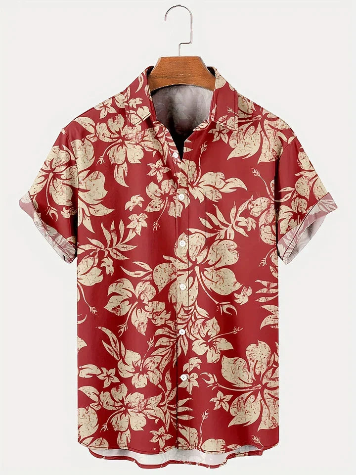 Stylisches Herren Hawaii-Hemd für den Sommer, mit farbenfrohem Blumendruck, perfekt für Freizeit und Strandurlaub.