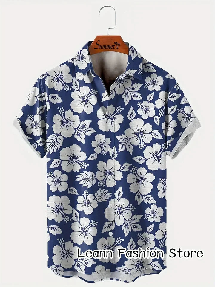 Lockeres Herren Sommerhemd mit auffälligem tropischem Blumenmuster, Kurzarm, bequem für Urlaub und Freizeit.
