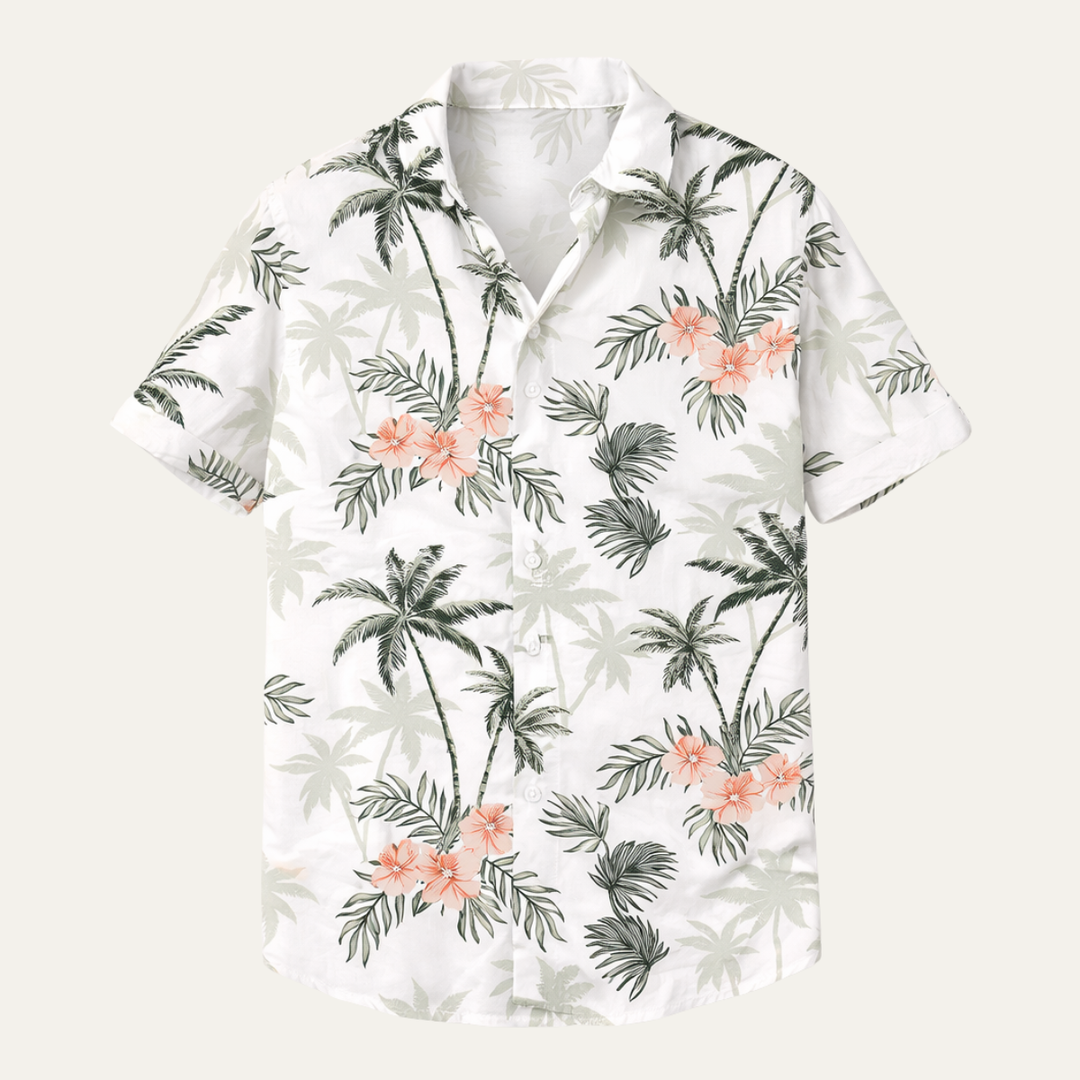 Herren Sommer Kurzarmhemd mit stilvollem Palmenmuster für Strand und Freizeit, leicht & bequem.