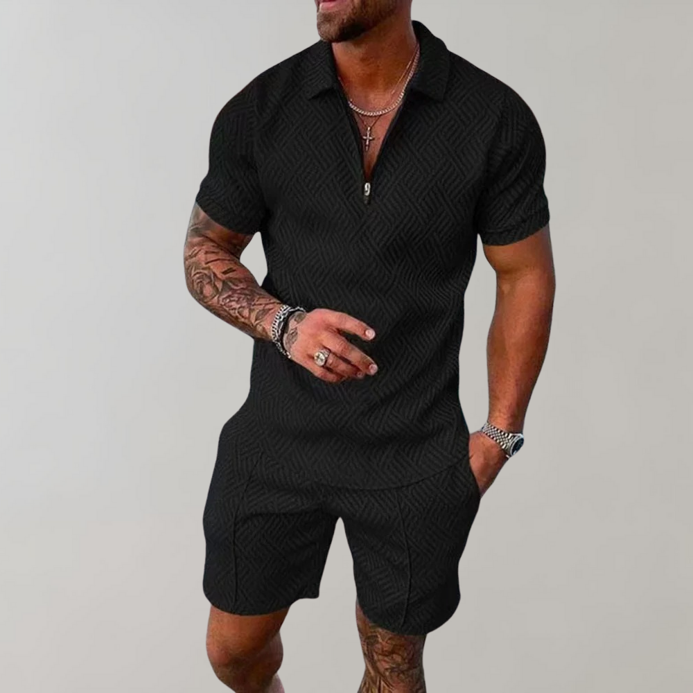 Stilvolles Herren Sommer Zweiteiler Set für Komfort: Kurzarmhemd und Shorts, ideal für Freizeit & Strand.