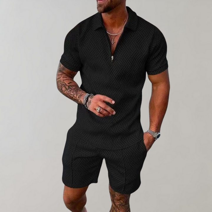 Stilvolles Herren Sommer Zweiteiler Set für Komfort: Kurzarmhemd und Shorts, ideal für Freizeit & Strand.
