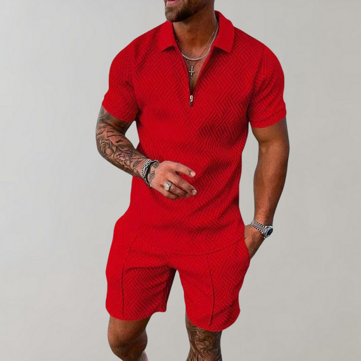 Herren Sommer Zweiteiler Set: Kurzarm Hemd & Shorts. Perfekte Strandmode und Freizeitkleidung für heiße Tage.