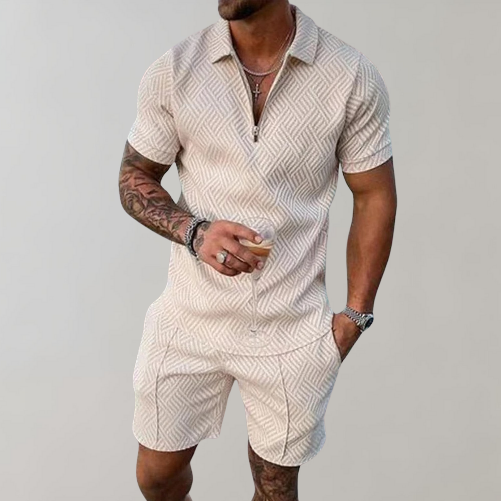 Entspanntes Herren Sommer Zweiteiler Set mit Kurzarmhemd & Shorts. Bequeme Freizeitmode für warme Tage.
