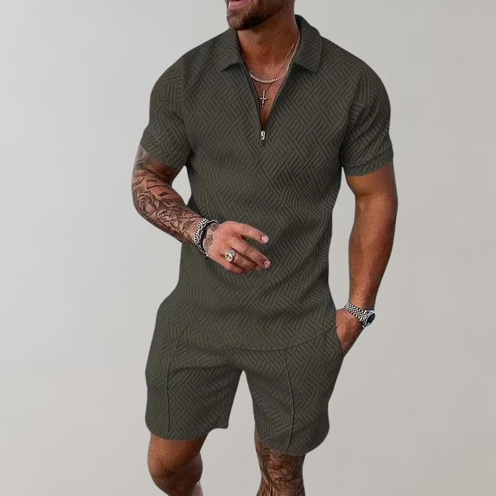 Stilvolles Herrenset für den Sommer: vielseitiges Kurzarm Hemd und Shorts, ideal für entspannte Outfits.