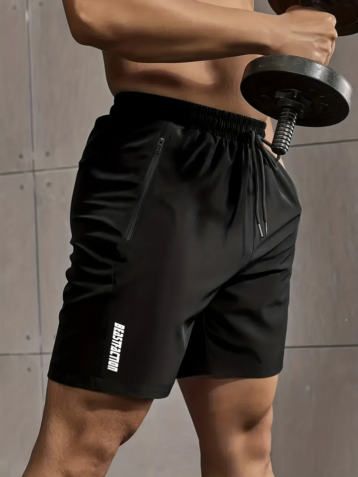 Herren Sportshorts mit Reißverschlusstaschen, schnelltrocknend und bequem. Perfekt für Sommer.