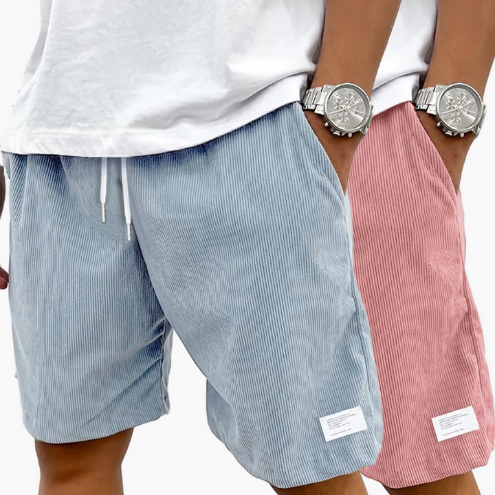 Textur-Nahaufnahme der Herren kurze Hose, weicher Stoff für maximalen Freizeitkomfort.