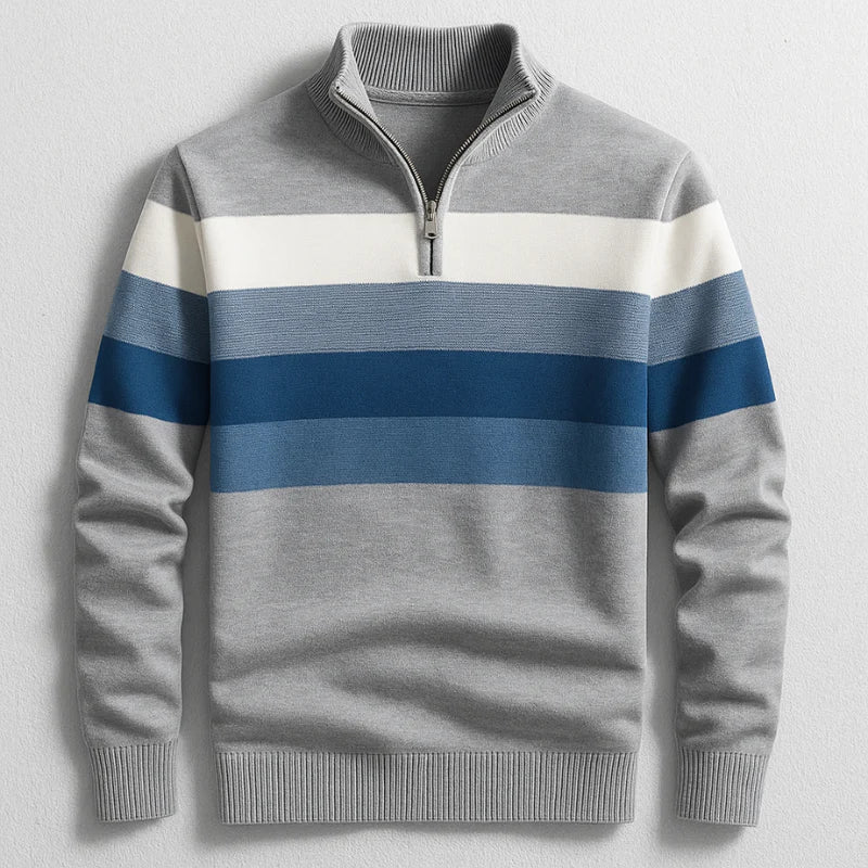 Eleganter Herrenpullover gestreift: Moderner Viertelreißverschluss-Pullover, perfekt für den smarten Freizeitstil. Ganzjährig.