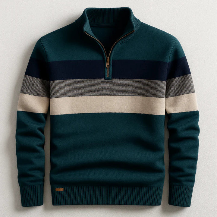 Zeitloser Herren-Streifenpullover: Klassischer Pullover mit Viertelreißverschluss für anspruchsvolle Männer. Elegant & bequem.