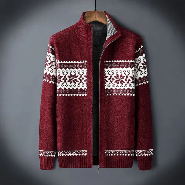Funktionale Herren Strickjacke: Warmer hoher Kragen, Reißverschluss und zeitloses nordisches Strickdesign.