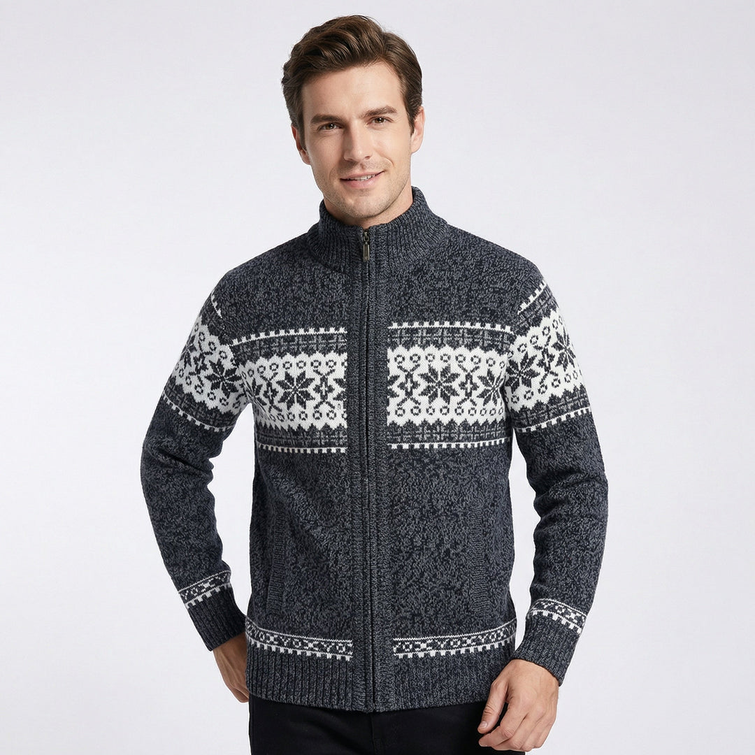 Herren Strickjacke in nordischem Stil mit Reißverschluss. Vielseitiges Oberteil für Männer, warm & elegant.
