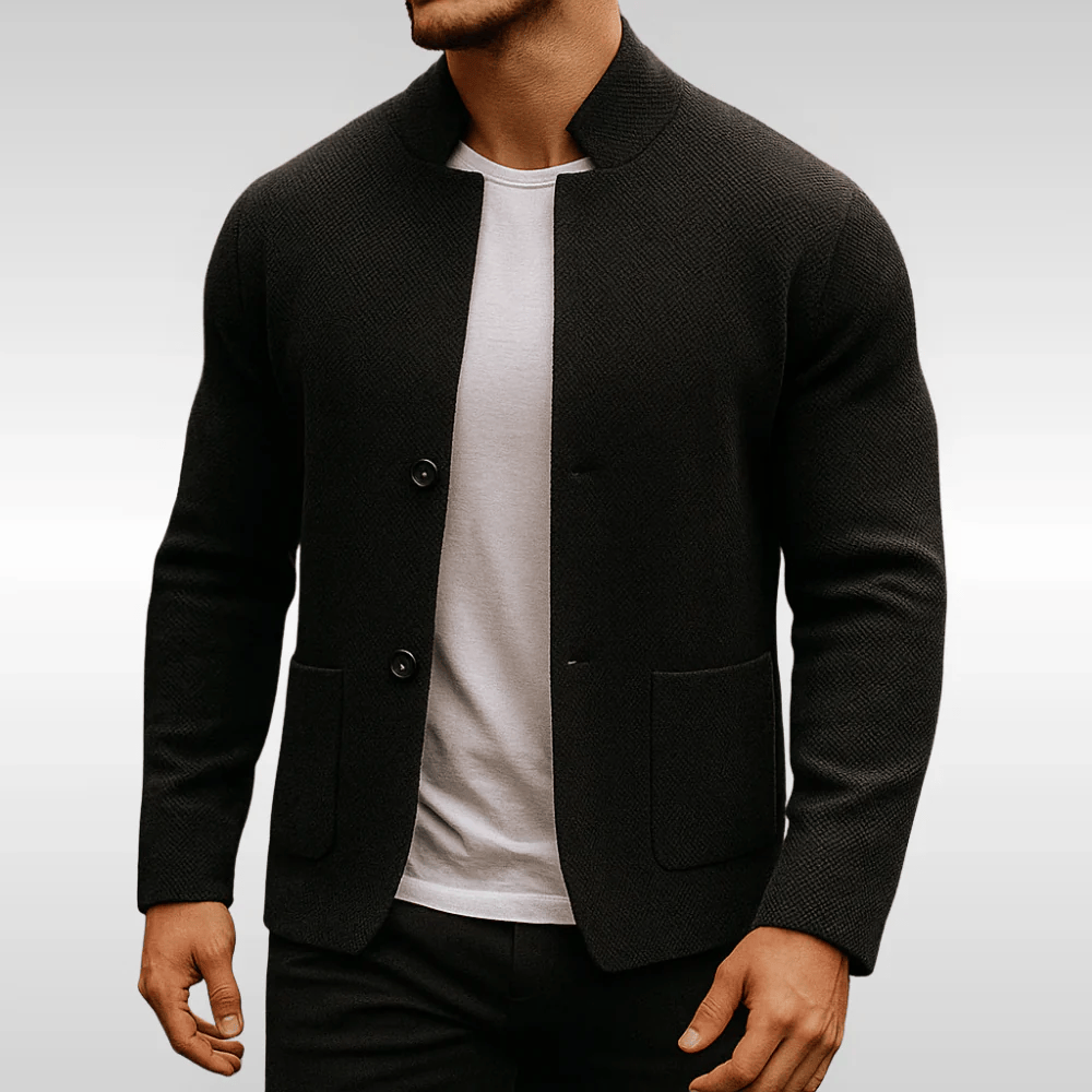 Stilvolle Herren Herbst Jacke aus Strukturstrick, mit Zweiknopf-Verschluss. Vielseitig für Freizeit & Büro.