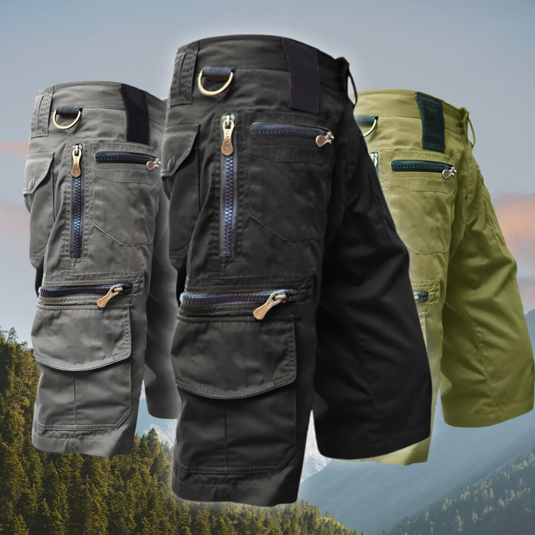Herren Taktische Cargoshorts: Robuste Outdoor-Shorts mit vielen Taschen für Abenteuer & Freizeit in Schwarz.