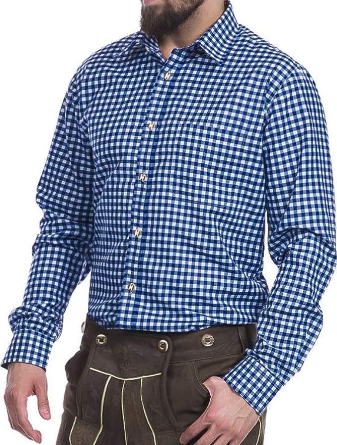 Festliches Herren Trachtenhemd (grün/blau) für Volksfest, Hochzeit oder Oktoberfest. Eleganter traditioneller Langarm-Look.