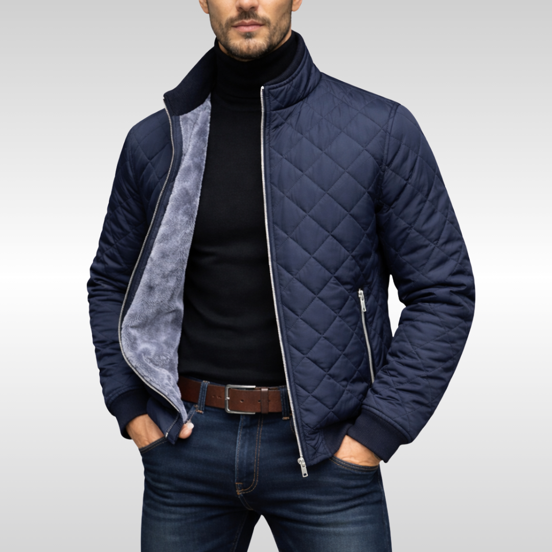 Stilvolle Herren Übergangsjacke in Marineblau, perfekt als Steppjacke für Herbst und Business Casual Looks.