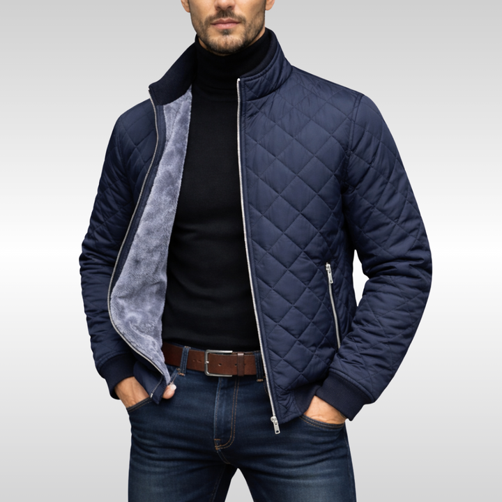 Stilvolle Herren Übergangsjacke in Marineblau, perfekt als Steppjacke für Herbst und Business Casual Looks.