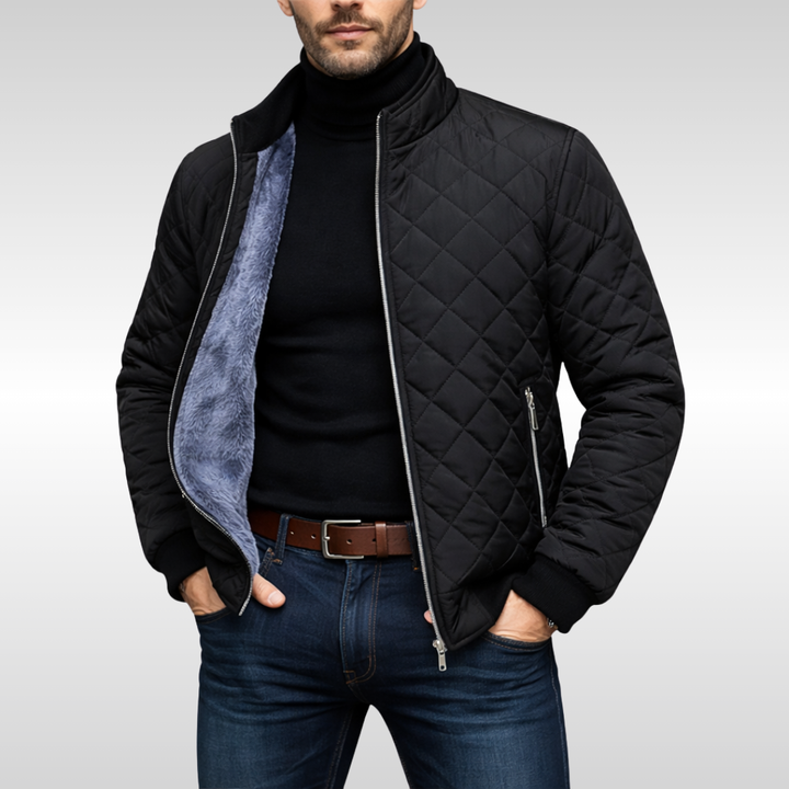 Modische Herren Übergangsjacke in Grau. Vielseitige Steppjacke für Männer, geeignet für Freizeit und Business Casual.
