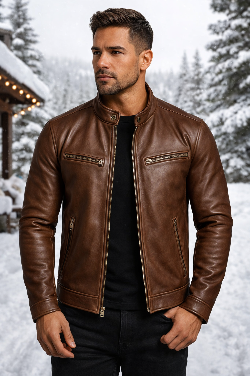 Grüne Herren Übergangsjacke im Vintage Stil. Robuste Outdoorjacke mit Reißverschluss & Brusttaschen.