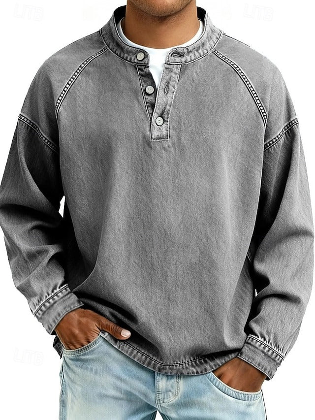 Herren Vintage Pullover im Distressed-Look, Henley-Stil. Lässiger Strickpullover für Komfort & Freizeitmode.