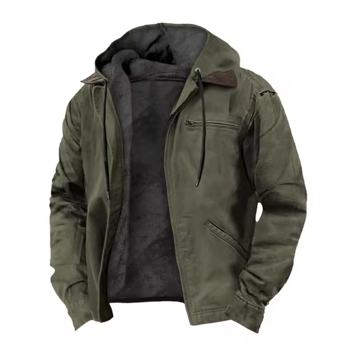 Warme Herren Vintagejacke mit robustem Design, Bomberjacke mit hohem Kragen und praktischer Knopfleiste.