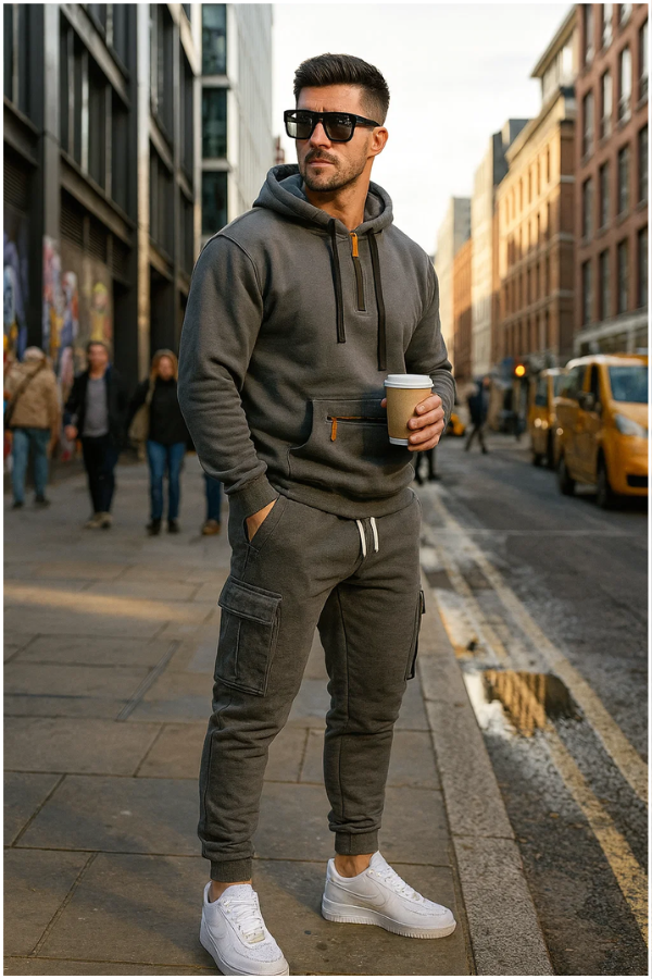 Modernes Herren-Loungewear-Set: Warmer Hoodie & Jogginghose, ideal für Sport, Lounge & Freizeitmode.