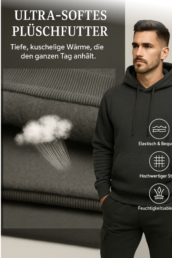 Komfortables Herren Winterset: Warmer Hoodie und gefütterte Jogginghose für entspannte Tage & Sport.