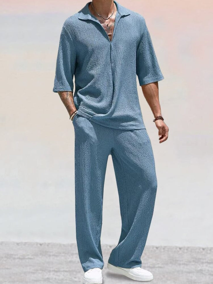Herren Sommer Zweiteiler Set: Lässiges Poloshirt & komfortable Freizeithose, perfekt für Urlaub, Strand und Freizeit.