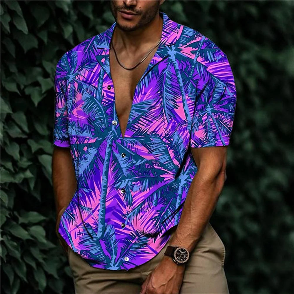 Herren Hawaiihemd Übergröße mit tropischem Kranichmotiv, kurzärmlig für Sommer & Freizeit.