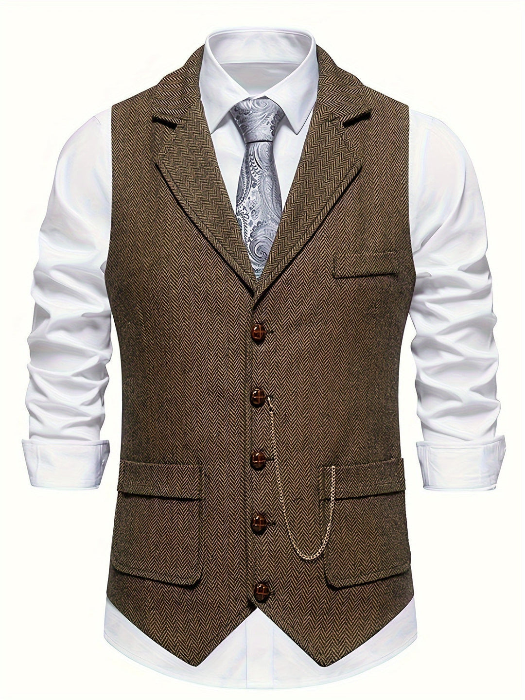 Elegante Baumwoll-Herrenweste im Retro-Stil, perfekt für Business-Anzüge oder smarte Casual-Looks für Männer.