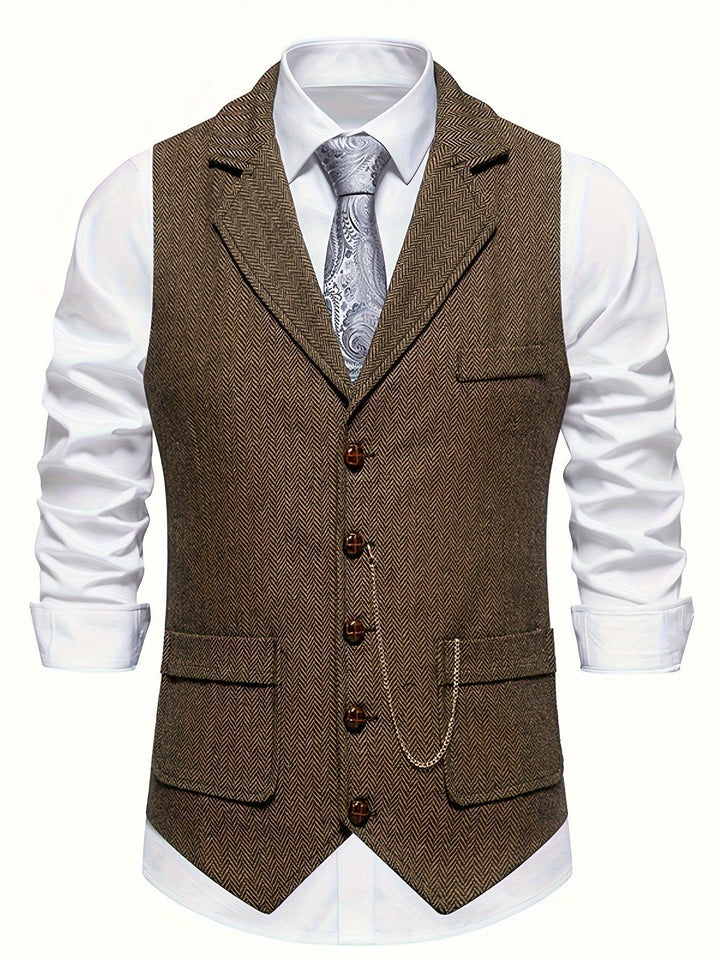 Elegante Baumwoll-Herrenweste im Retro-Stil, perfekt für Business-Anzüge oder smarte Casual-Looks für Männer.