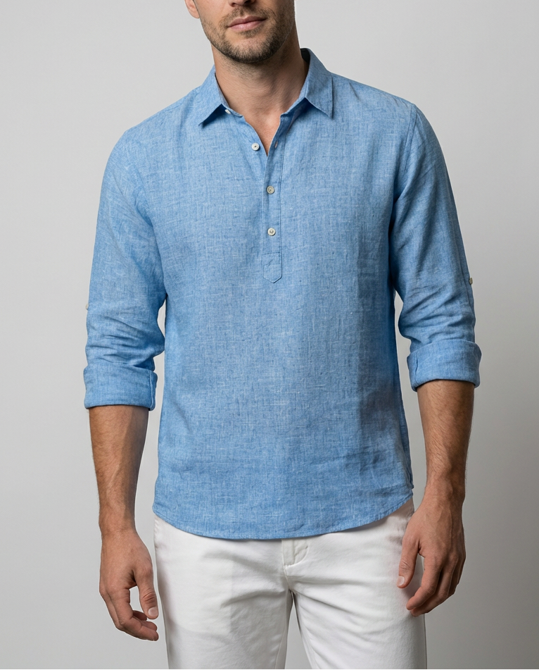 Lässiges Herren Popover-Hemd, Langarm, in modernem Schnitt für einen stilvollen Sommerlook. Bequem & elegant.