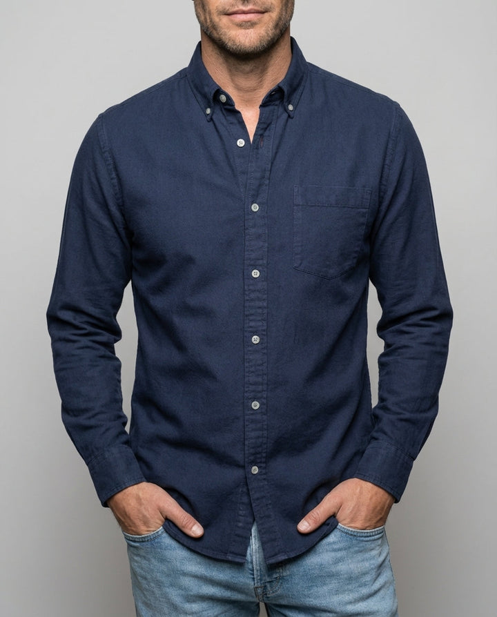 Herren Stehkragen Freizeithemd, langärmlig, einfarbig, perfekt für Business Casual & Sommerlook.