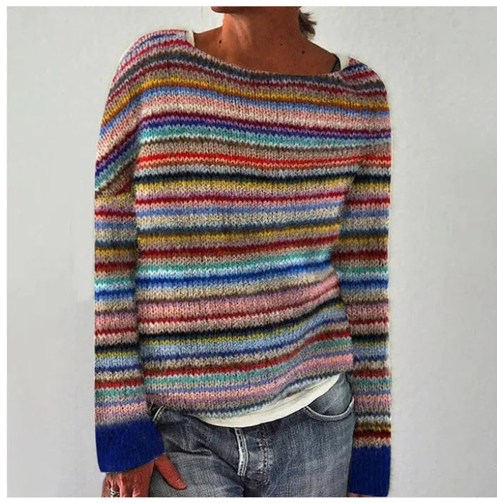 Damen Retro-Strickpullover für Herbst/Winter. Gemütlicher, farbenfroher Langarm-Pulli im Nordic Style für Frauen.