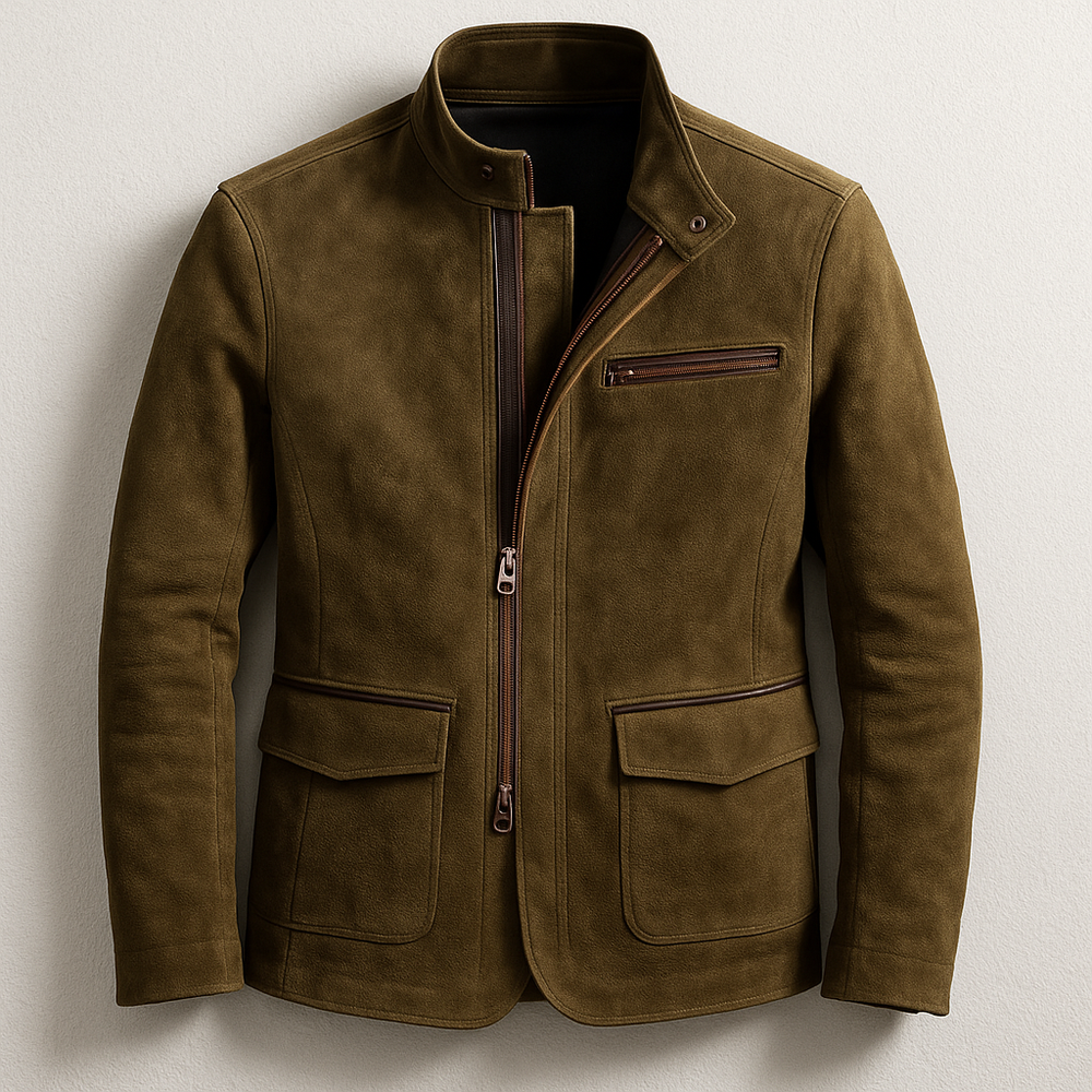 Braune Herren Freizeitjacke Slim Fit, bequeme Übergangsjacke mit Stehkragen für stilvolle Alltagskleidung.