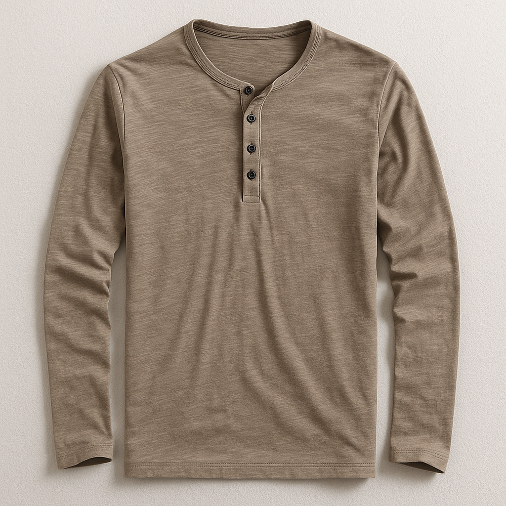 Komfortables Herren Langarmshirt Henley für vielseitige Freizeitlooks, weich und atmungsaktiv.