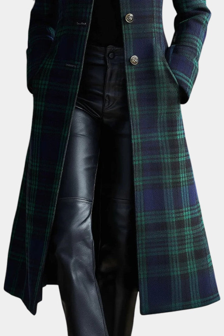 Eleganter Damen Midi Mantel grün-blau. Perfekter Herbst- & Wintermantel, modisch & warm.
