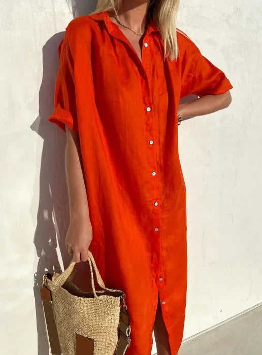 Elegantes Damen Sommer Blusenkleid mit lockerem Schnitt. Kurze Ärmel, bequem & vielseitig für Freizeit/Büro.