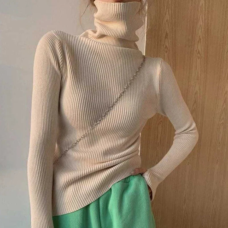 Vielseitiger grauer Damen Rollkragenpullover Slim Fit, Herbst/Winter Basic.