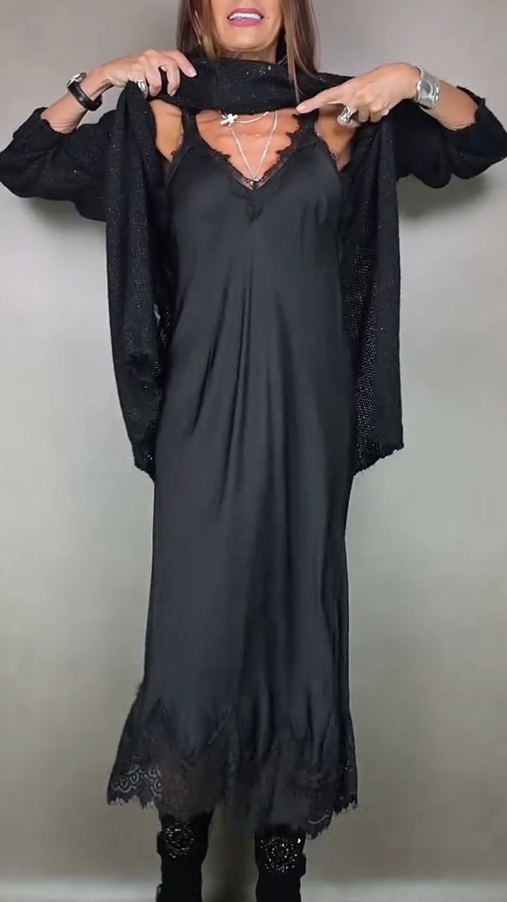 Trendiges Damen Strickkleid als Langarm-Set im Layer-Look. Business Casual für Herbst & Winter.