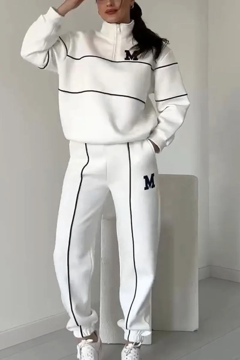 Damen Trainingsanzug Set mit Half-Zip Sweater und bequemer, lockerer Passform für Sport & Freizeit.