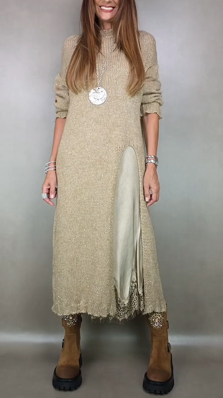 Vielseitiges Damen Strickkleid als zweiteiliges Langarm-Set im Layer-Look. Ideal für Business & Freizeit.
