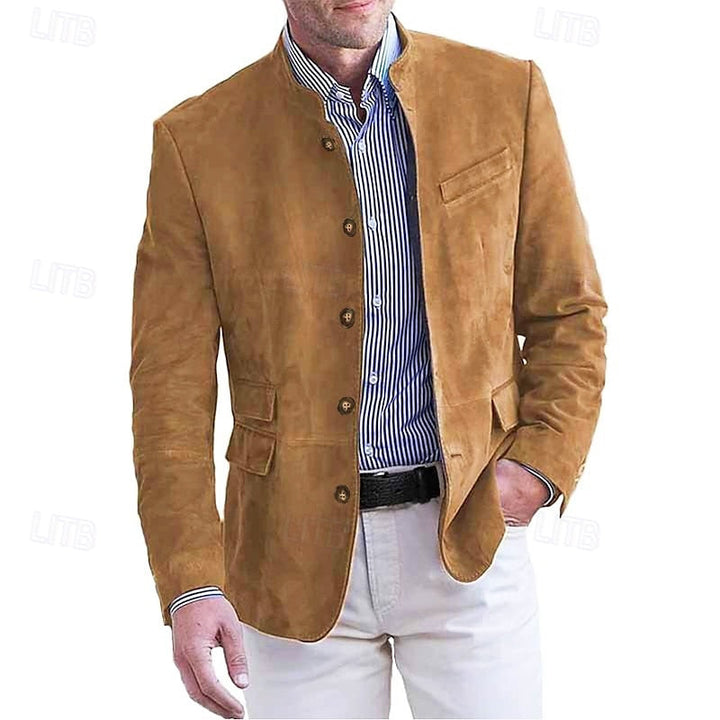 Elegante Herren-Übergangsjacke für Herbst & Frühling, stilvoll mit Stehkragen und Knopfverschluss. Ideal für Business Casual.